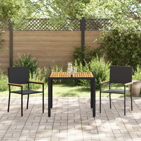 Conjunto de Jantar para Jardim vidaXL 3 Peças Polyratan Preto
