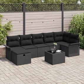 vidaXL Conjunto de Sofás de Jardim de 8 Peças com Almofadas Preto Vime PE