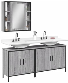 vidaXL 3 pcs conjunto móveis WC derivados de madeira cinzento sonoma