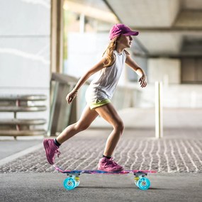 Mini Skate 56 cm Skate Completo com Rodas PU Silent Roll Galaxy Padrão para Iniciantes Crianças 6+ Anos Rosa