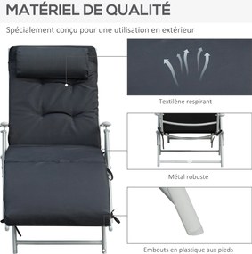Espreguiçadeira dobrável com 7 posições de inclinação, espreguiçadeira de grande conforto com colchão + braços em metal com revestimento epóxi e tecid