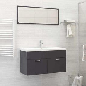 vidaXL 2 pcs conj. móveis de casa de banho contrapl. cinza brilhante