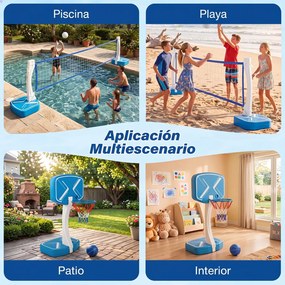 Conjunto de Basquetebol e Voleibol para Piscina, 60 x 46 x 131,5 cm, Base Enchível, Azul+Branco