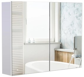 HOMCOM Armário de banheiro com espelho de parede Gabinete 2 portas com 3 prateleiras internas Estilo moderno 80x15x60 cm Branco | Aosom Portugal