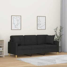 Sofá 3 lugares + almofadas decorativas 180 cm tecido preto