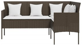 5 pcs conjunto sofás formato L c/ almofadões vime PE castanho