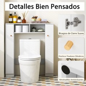 Estante para sanita Organizador de casa de banho com 2 portas e 2 compartimentos abertos 87,5 x 18 x 98 cm Branco