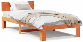 Estrado de Cama com Cabeceira Castanho 100x200 cm Madeira de Pinho