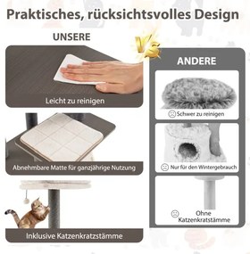 Arranhador para gatos de 171 cm com caverna cinzento
