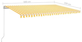 Toldo retrátil automático com postes 5x3,5 m amarelo e branco