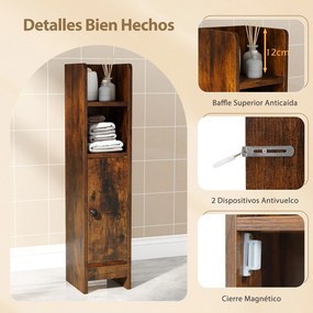 Conjunto de 2 armários de casa de banho 20 cm x 18 cm x 80 cm com porta e estantes ajustáveis, suporte para papel higiénico e organizador para casa de