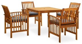 vidaXL 5 pcs conjunto de jantar p/ jardim c/ almofadões acácia maciça