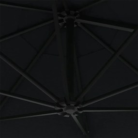 Guarda-sol para jardim de parede com luzes LED 300 cm preto