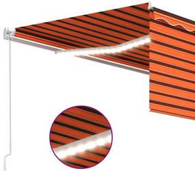 Toldo retrátil manual com estore/LED 4,5x3 m laranja/castanho