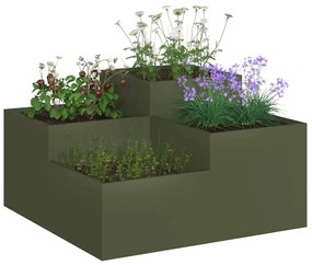 Plantadeira para Jardim vidaXL 100x100x48 cm Verde-azeitona Aço
