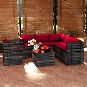 7 pcs conjunto lounge de paletes com almofadões pinho maciço