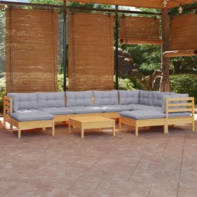 10pcs conjunto lounge de jardim + almofadões cinza pinho maciço