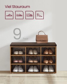 Banco spateira com almofadas e 9 compartimentos 30,3 x 78,5 x 48 cm Castanho vintage
