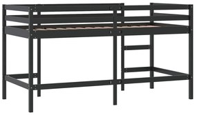 Cama alta p/ criança c/ escada 90x200 cm pinho maciço preto