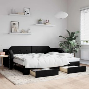 Sofá-cama com gavetão e gavetas 80x200 cm tecido preto
