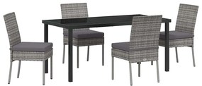 Conjunto de jantar de jardim com 5 peças em rattan sintético cinza.