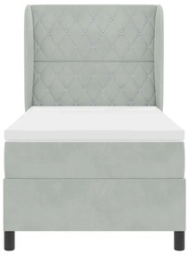 Cama Box Spring com Colchão - Cinza Claro - 90x200 cm - Veludo