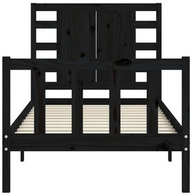 Estrutura de cama com cabeceira 100x200 cm madeira maciça preto