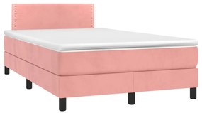 Cama box spring c/ colchão/LED 120x200 cm veludo rosa
