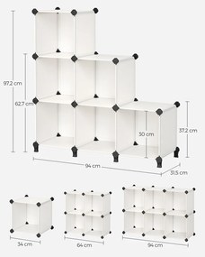 Prateleira de encaixe 93 x 31 x 93 cm com 6 compartimentos branco creme