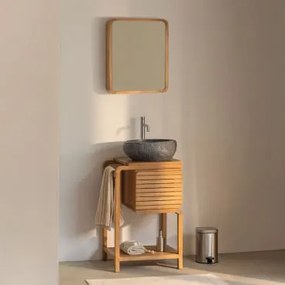 Conjunto De Móveis De Banheiro Em Madeira De Teca Bradley Irregular Em Cimento Preto ↔︎40 Cm Fedro & Rectangular - Sklum