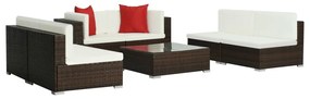 7 pcs conjunto lounge jardim c/ almofadões vime PE castanho