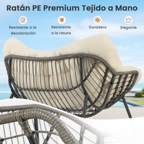 Cadeira de baloiço de rattan para exterior, cadeira de vime em PE com almofada grossa e removível, para sala de estar, varanda e jardim, Cinza misto e