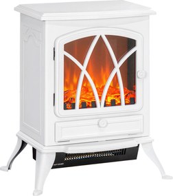 HOMCOM Lareira Elétrica Portátil Efeito Chama Realista Potência 1000W/2000W Design Compacto 45x28,5x54 cm Branco Moderno | Aosom Portugal