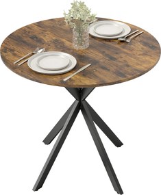 Mesa de Jantar Redonda, 80 x 80 x 75 cm (CADEIRAS NÃO INCLUIDAS), Estrutura Cruzada em Aço, Castanho Rústico