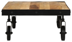 Mesa de centro c/ rodas madeira mangueira maciça 100x55x26 cm