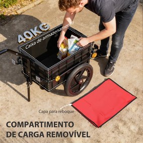 Reboque de Bicicleta 144x59x80 cm com Cobertura de Tecido Oxford Impermeável, Refletores Estrutura de Aço e Alças para Transporte Vermelho e Preto