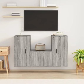 vidaXL Conjunto móveis de TV 3 pcs madeira processada sonoma cinza
