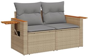 4 pcs conjunto de sofás para jardim c/ almofadões vime PE bege
