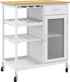 HOMCOM Carrinho de Cozinha com Rodízios Multi-Arrumação Armário com Porta Compartimento para Vinho Prateleiras Gaveta Branco | Aosom Portugal