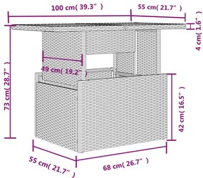 7 pcs conjunto sofás p/ jardim c/ almofadões vime PE cinzento
