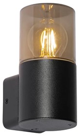 Moderne buiten wandlamp zwart met smoke kap IP44 - Odense Moderno