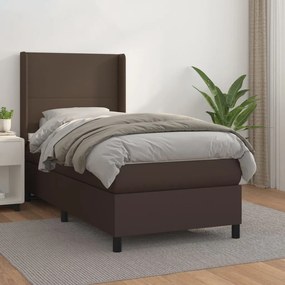 vidaXL Cama com molas/colchão 90x200 cm couro artificial castanho