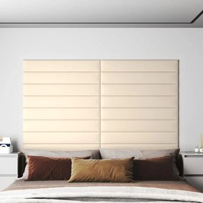 Painel de parede 12 pcs 90x15 cm veludo 1,62 m² cor creme