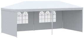 Outsunny Tenda para Festas com 4 Paredes Laterais 2 Janelas e Estrutura de Aço 585x295x255 cm Branco