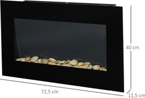 Lareira elétrica de parede 1000/2000 W 72,5 x 11,5 x 40 cm, lareira decorativa com efeito de chama em 7 cores ajustáveis, , preta