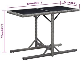 Mesa de jardim 110x53x72 cm vidro e vime PE antracite