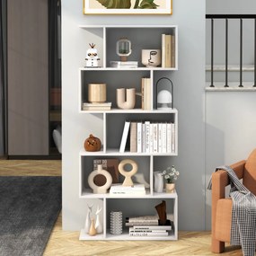 Estante de 5 níveis em forma de S com dispositivo anti-queda Divisória de sala 70 x 23,5 x 158 cm Branca
