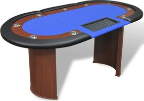 Mesa poker 10 jogadores c/ área crupiê e tabuleiro fichas azul