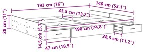 Estrado de cama com arrumação Cinzento cimento 140 x 190 cm