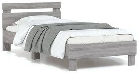 Estrutura de cama c/ cabeceira/luzes LED 90x190 cm cinza sonoma